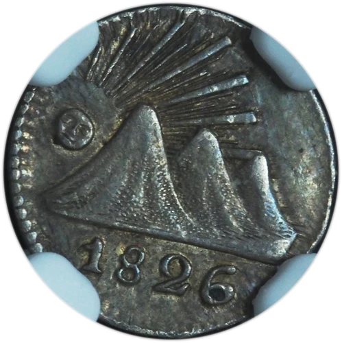 1826-G Central American Republic 1/4 Real AU55 NGC - Scarce Key Date