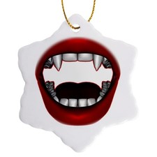 3dRose Vampire Mouth Goth Fangs Design Porcelain Snowflake Ornament, 3-Inch