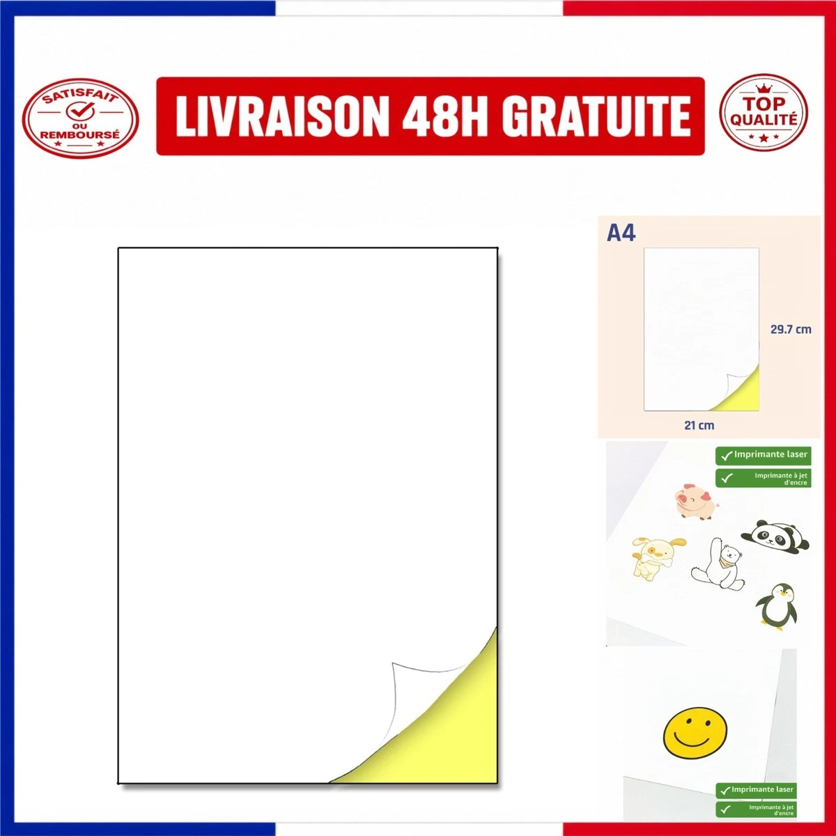 Papier autocollant A4 mat blanc 25 feuilles imprimante laser jet d'encre