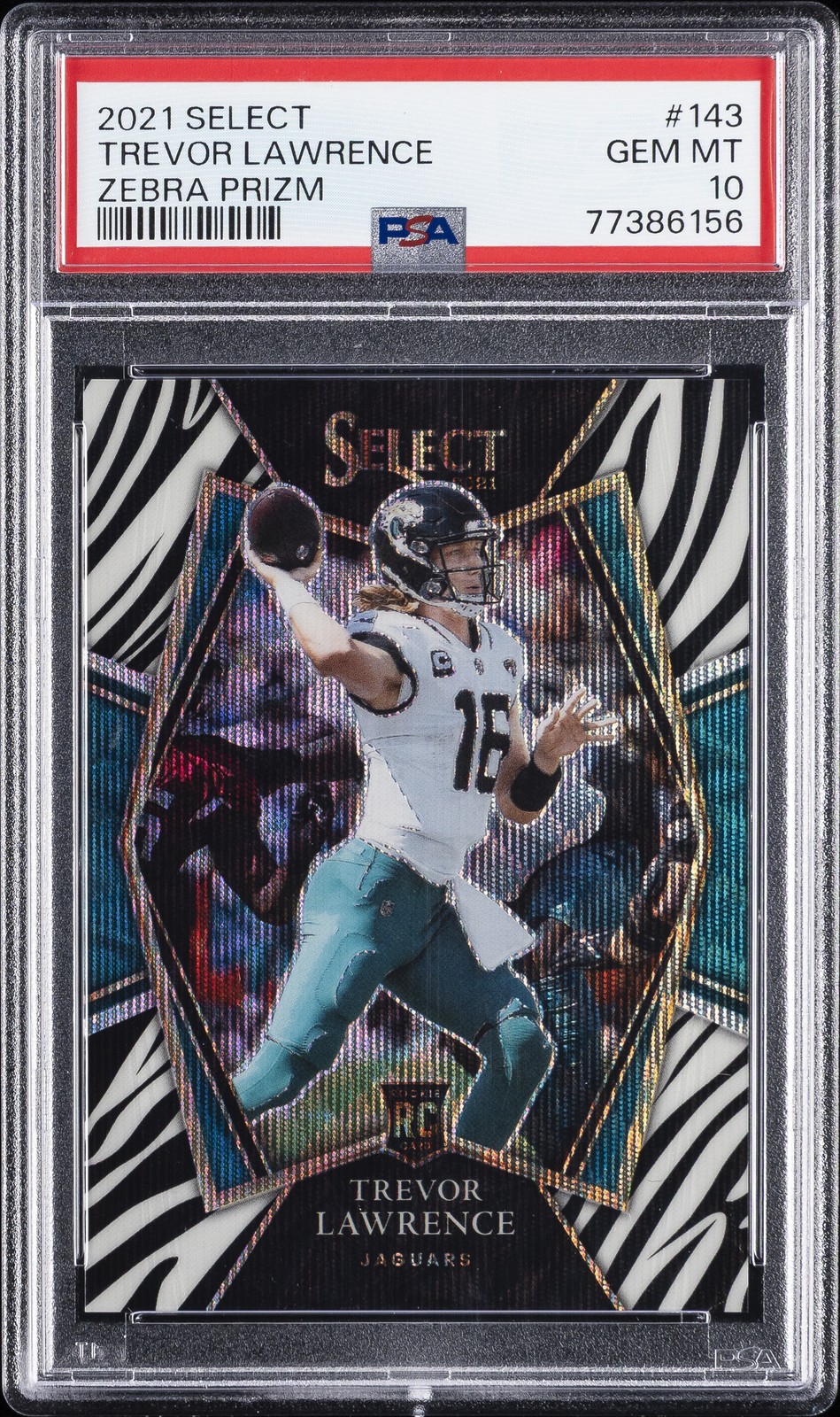 2021 PANINI SELECT ZEBRA PRIZM #143 TREVOR LAWRENCE PSA 10