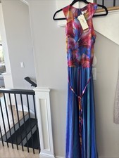Gottex Swim Cover Up NWT MAxi Dress With Tie Belt Medium Retail 298