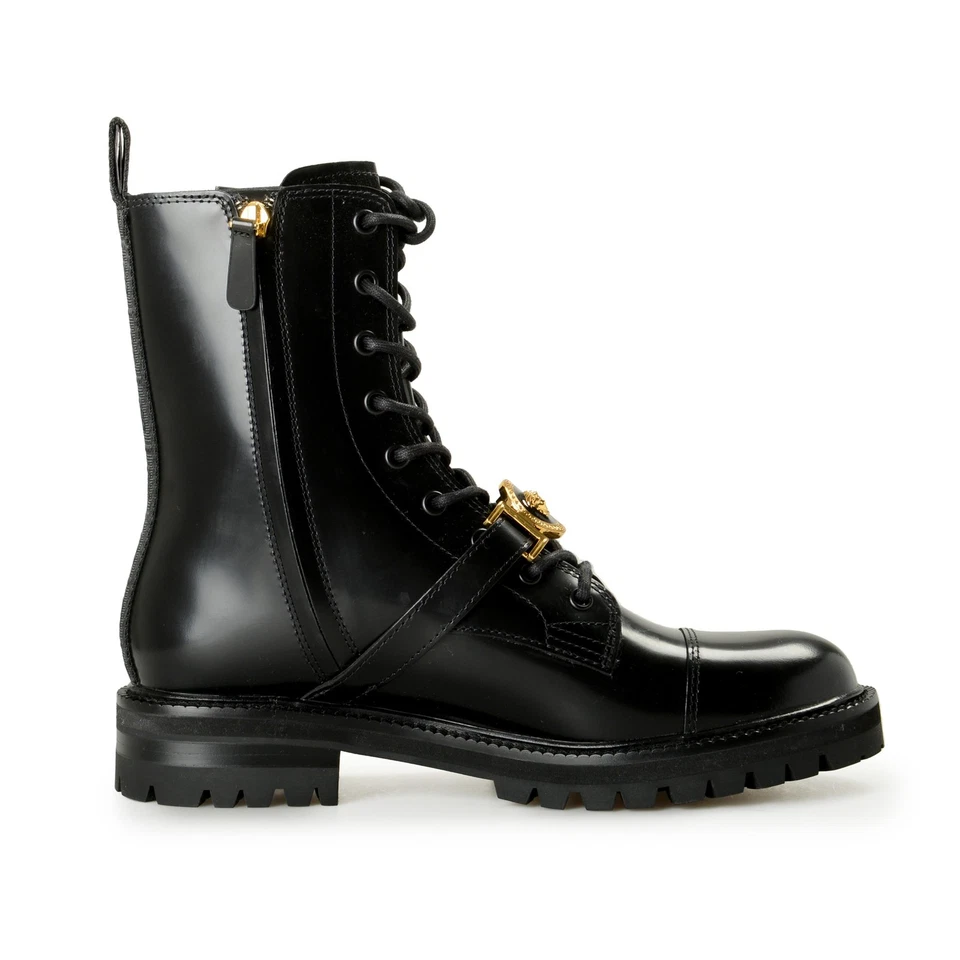 Versace Men's Black Leather Gold Medusa Combat Motorcycle Boots Shoes US 6 IT 39 - Image 4 of 4