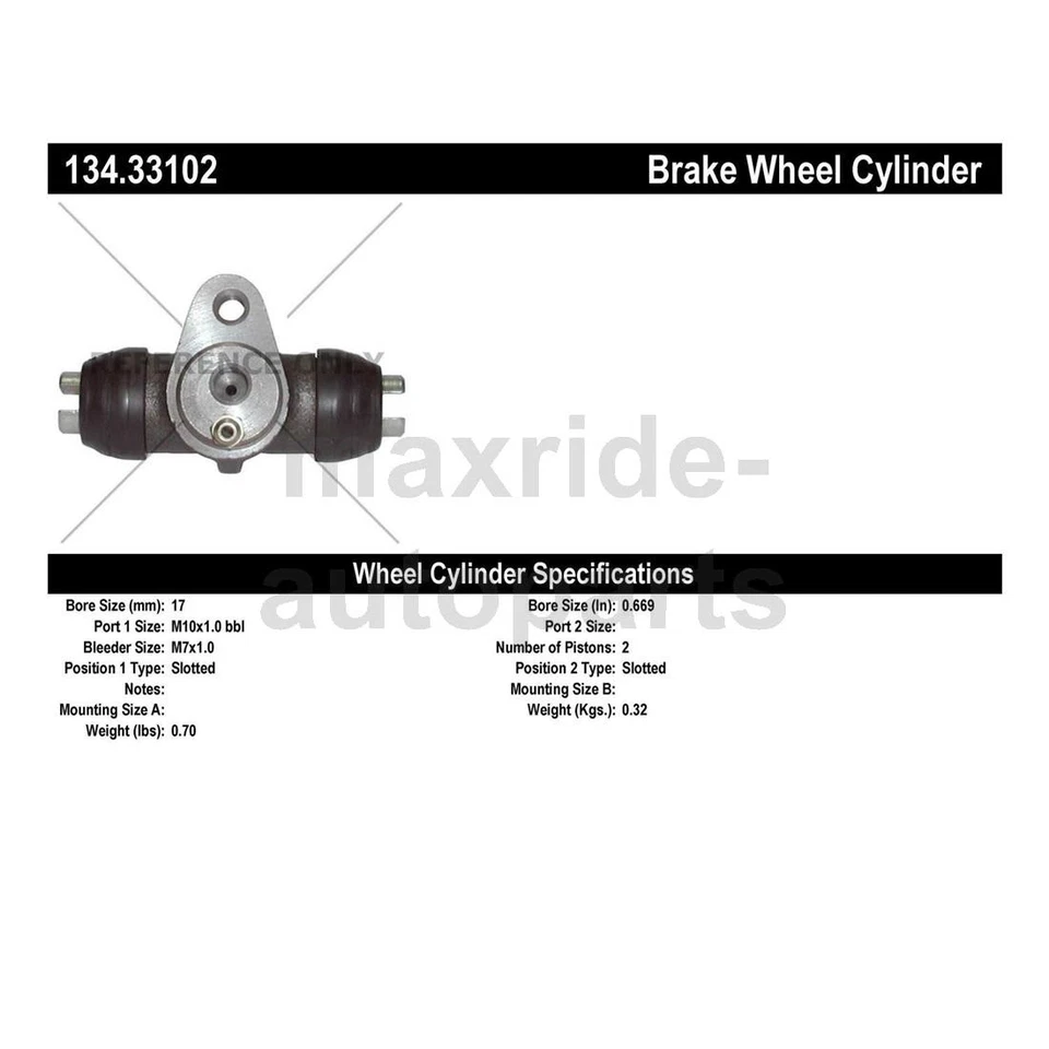 Cilindro de rueda de freno de tambor trasero Centric Parts para Volkswagen Beetle 1967 1968 Foto 3 de 4