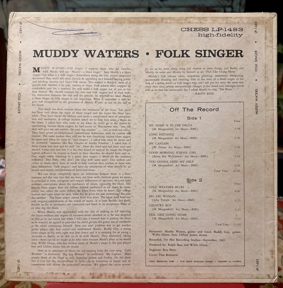 Muddy Waters Folk Singer OG LP  Mono Chess Press - Image 2 of 4