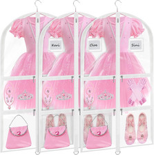 Garment Bags for Dance Costumes - 40 Inch Clear PVC with 5 Zipper Pockets 3 Pac
