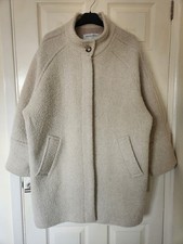 Gerard Darel Wool Mohair Blend Herringbone Cream Soana Cocoon Coat EU42 UK 14/16