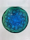 Vintage MCM Jeannette Carnival Glass 7" Green and Blue Flashed Footed Bowl