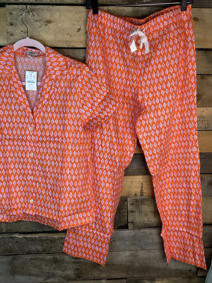 Nuevo J Crew Mujeres Audaz Naranja Rosa Recortado PJ Set S Cintura Elástica Algodón Floral Foto 4 de 4