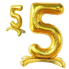 , Self Standing 5 Balloon Number Gold - Giant, 40 Inch  Five Balloon Number,