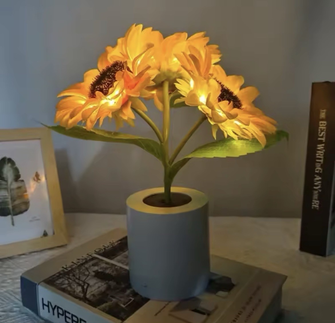 Lampe Tournesol LED Jaune en Tissu - Veilleuse Fleur Artificielle pour Table de Chevet