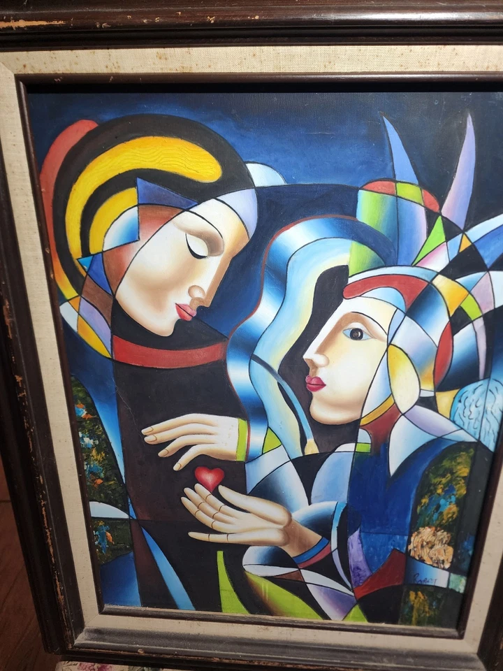 Original Surrealist  Abstract Heart On Canvas Painting Signed  - Image 3 of 4