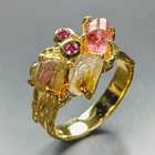 Antique gem Natural Tourmaline Ring 925 Sterling Silver Size 8 /R470180