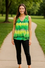 Jones Wear Watercolor Sheer Pop Over Sleeveless Top 12 Coastal Nautical Artsy