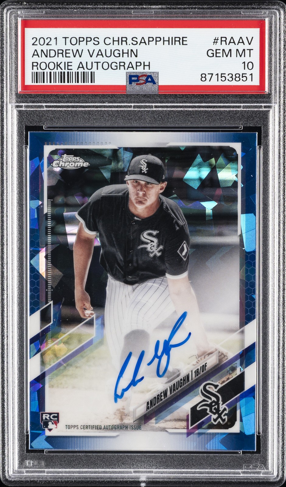 2021 TOPPS CHROME SAPPHIRE RC AUTOS #RAAV ANDREW VAUGHN PSA 10 AUTO