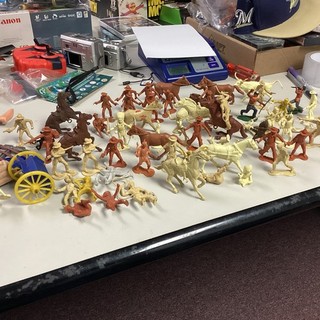 Vintage Lot Of 60 Western Plastic Figures Cowboys Indians Horses Marx & Others