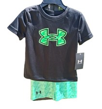 Under Armour Shorts Set 2T Boys Black Lime Green Logo Knit