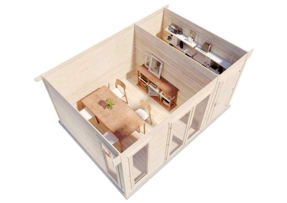 Gartenhaus Aldo-28 C Holz 496x368 cm 28 mm Flachdach Blockhaus Geräteschuppen - Bild 3 von 4