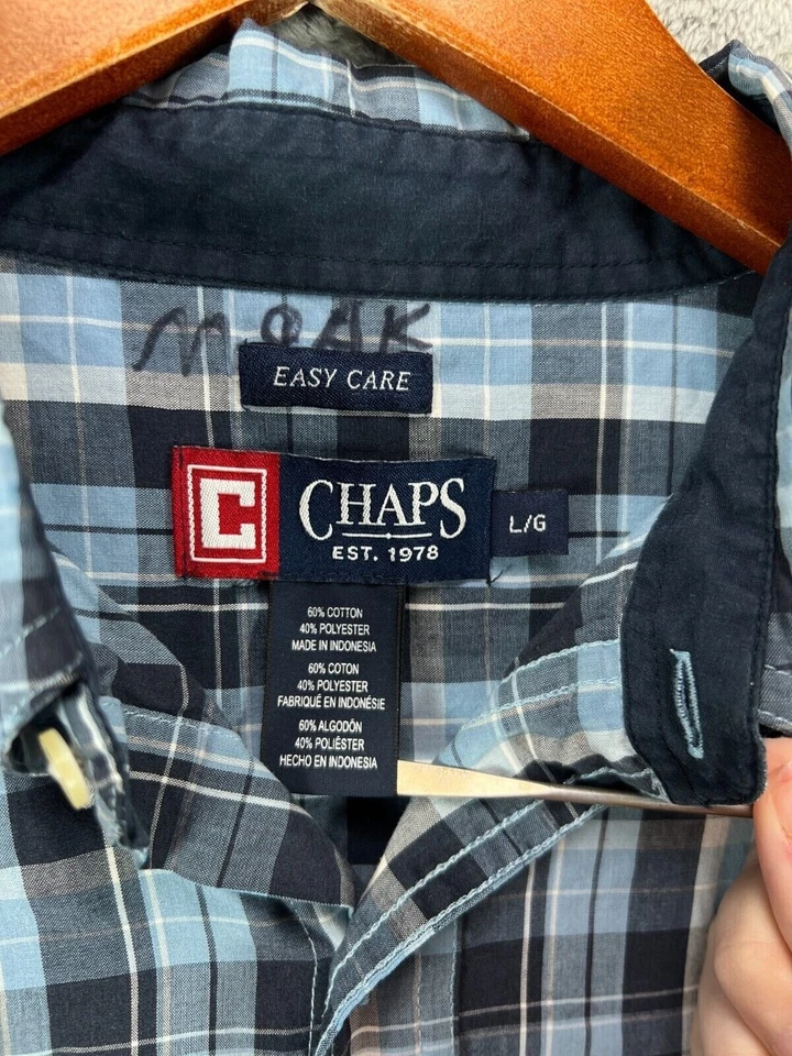 Chaps Shirts Mens Large Blue Button Down Shirts Plaid Long Sleeve Easy Care - Image 3 of 4