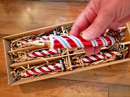 NWT RAZ 7" Candy Stripe GLASS CANDLE Clip on CHRISTMAS Ornaments ~ BOXED SET 6 - Picture 6 of 6