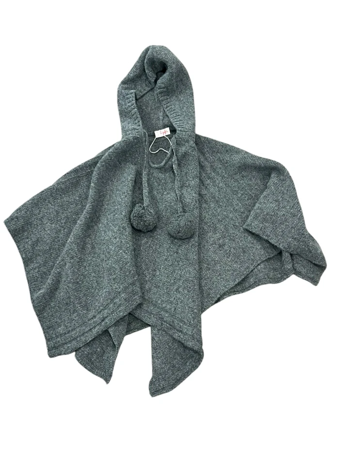 IL GUFO ITALIA NIÑAS GRIS PUNTO PONCHO CAPA SUÉTER POMPONES CON CAPUCHA LANA MERINO 4 Foto 3 de 4