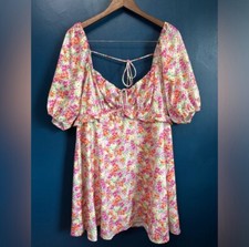 ASOS The Frolic Plus Watercolour Floral Puff Sleeve Mini Dress NWT Size 16