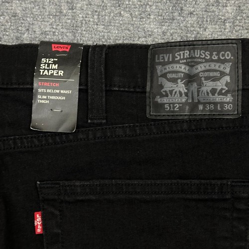 Levi's 512 Slim Taper Stretch Men's Black Jeans 38x30 Distressed Grunge Punk NWT - Picture 5 of 5