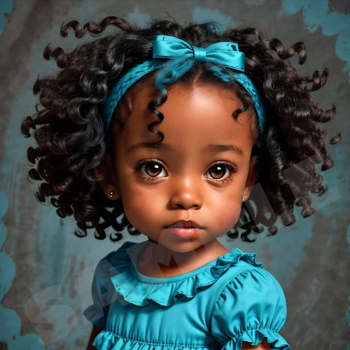 AI Art Digital Download – Cute Black Girl in Blue Dress – Nursery Art JPEG #4