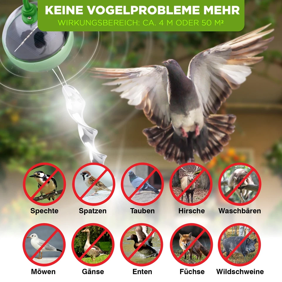 solarbetriebene Vogelabwehr gegen Tauben und Vögel | Vogelschreck mit 4-Fach ... - Bild 2 von 4