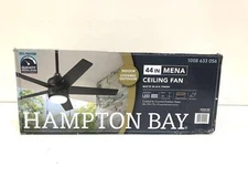 Hampton Bay Mena 44" LED In/Outdoor Black Ceiling Fan Light Reversible Blades