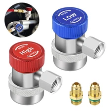 R134A Quick Coupler Adapter & 1/4" Flare Fitting, Adjustable HP & LP Connector