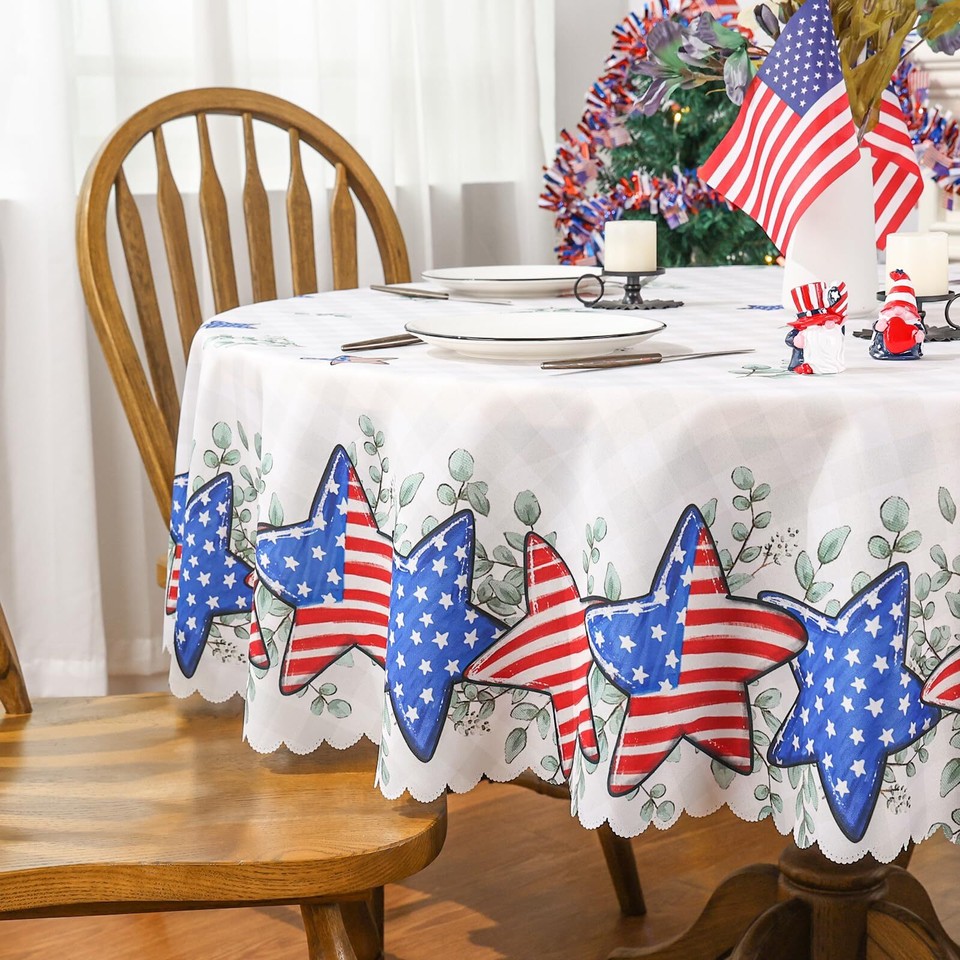 Siilues 4th of July Tablecloth 70 x 70 Inches Round, 4th of July