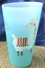 ALPACA BLUE COLD TALL CUP LLAMA CAMEL PAINTED NO LID “UNIQUE” PURCHASED IN PERU
