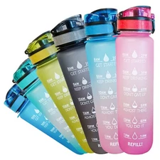 Sports Motivational Drinking Water Bottle With Time Marker 32 Oz BPA Free