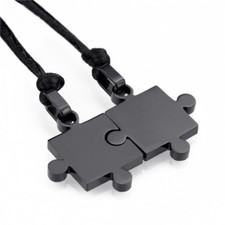 His/Hers Stainless Steel Necklace Matching Love Puzzle Piece Couple Pendants Set