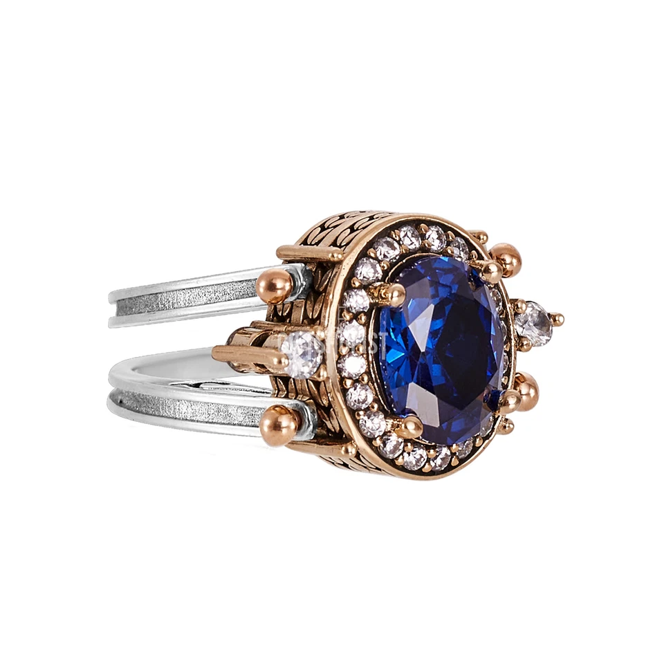 Anillo Turco Reversible Ovalado Zafiro y Topacio Ónix Negro Plata de Ley 925 Foto 3 de 4