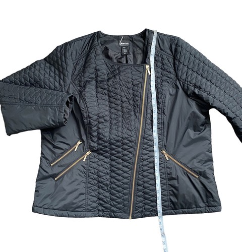 Lane Bryant Quilted Moto Puffer Jacket Asymmetrical Gold Zip Black 26/28 - Picture 9 of 11