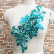 3D Flower Bead Embroider Lace Mesh Applique Patch Craft Wedding Dress Decor Chic