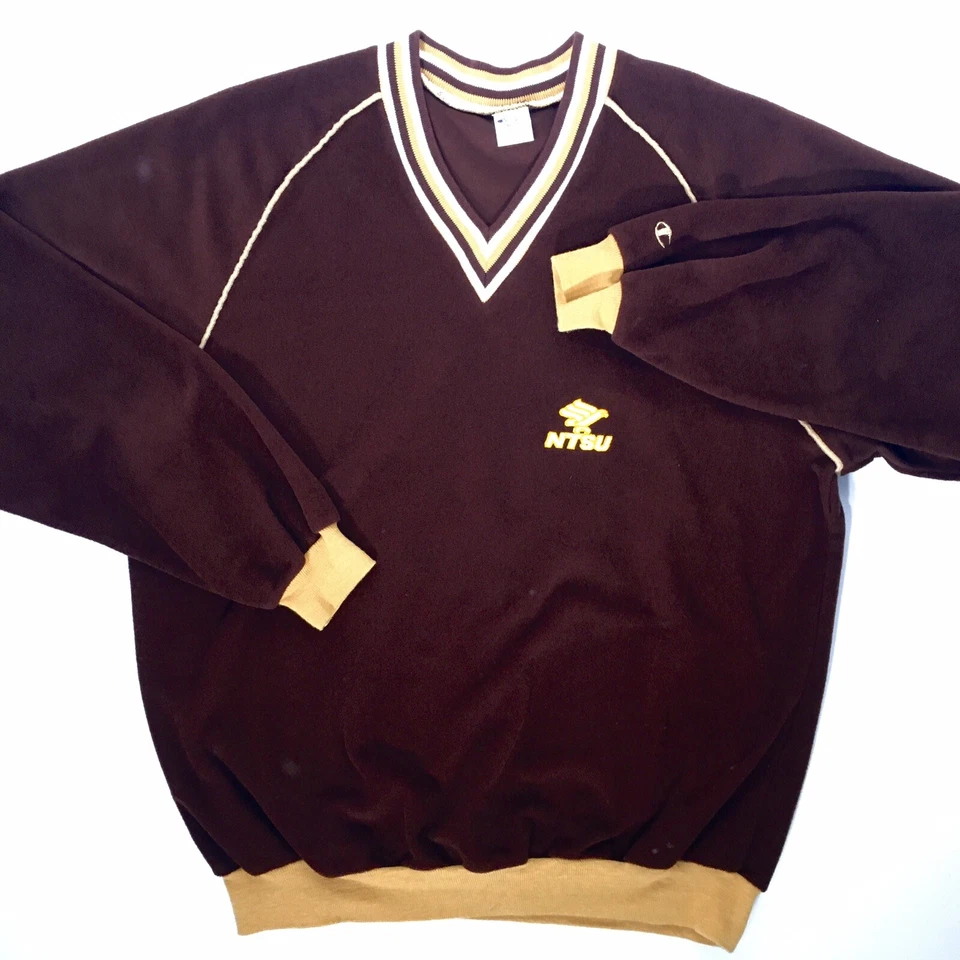 Camisa VELOUR De Colección Años 70 80 Logo Campeón Cuello en V NTSU North Texas State University Foto 4 de 4