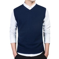 Men's Sweater Vest V-neck Base Knit Sweater Sleeveless Pullover Autumn Sweaters