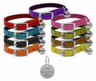 Genuine Leather Cat Collar with Safety Elastic & Bell & Personalised Nickel Tag