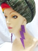 Long Lightning Dangle Drop Earrings Felt Back Crystal Thunder Purple Long Lightning Dangle Drop Earrings Felt Back Crystal Thunder Purple