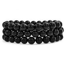 Unisex Stackable Set Of 3 Gemstone Round Bead 8MM Stretch Bracelet For Women