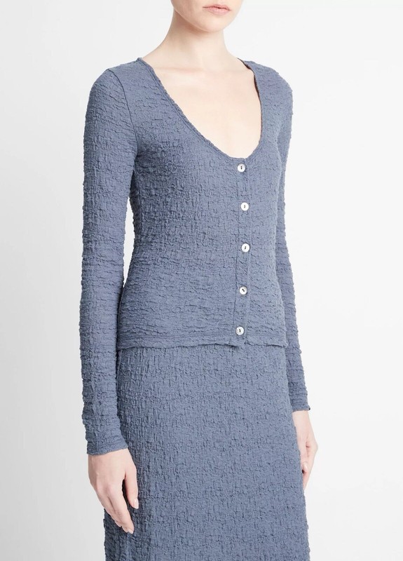 Vince Textured Smocked  Jacquard Button-Up Cardigan  Jacket ( XL )