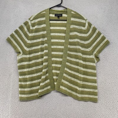 Lane Bryant Cardigan Sweater Womens 26/28 Striped Open Front Green Short  Sleeve