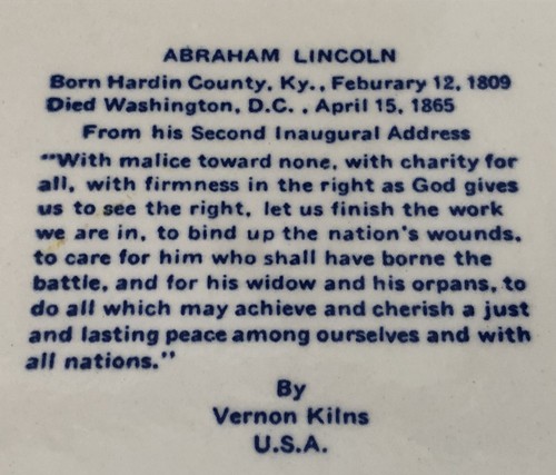 VINTAGE 16. PRÄSIDENT ABRAHAM LINCOLN BLAU SOUVENIR HISTORISCHER TELLER ADLER BRDR - Bild 4 von 5