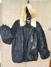 Blouson Redskins aviateur/bombers cuir à capuche à fourrure XXL