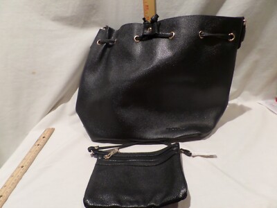 ''Bella Russo'' black faux leather pouch bag with wristlet small bag NWT