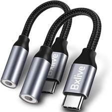 Bxlive USB C to 3.5mm Jack, 2 Packs Type C Headphone Aux Silver 