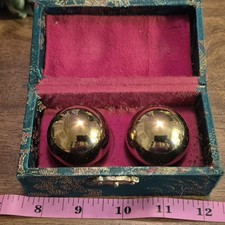 Chinese Baoding Hand Stress Reliever Chime Gold Tone Or Brass Balls In Box