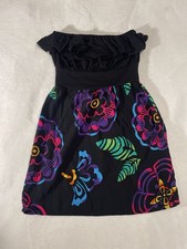 derek heart Black Multicolor Floral Off Shoulder Ruffle Short Sundress Size S